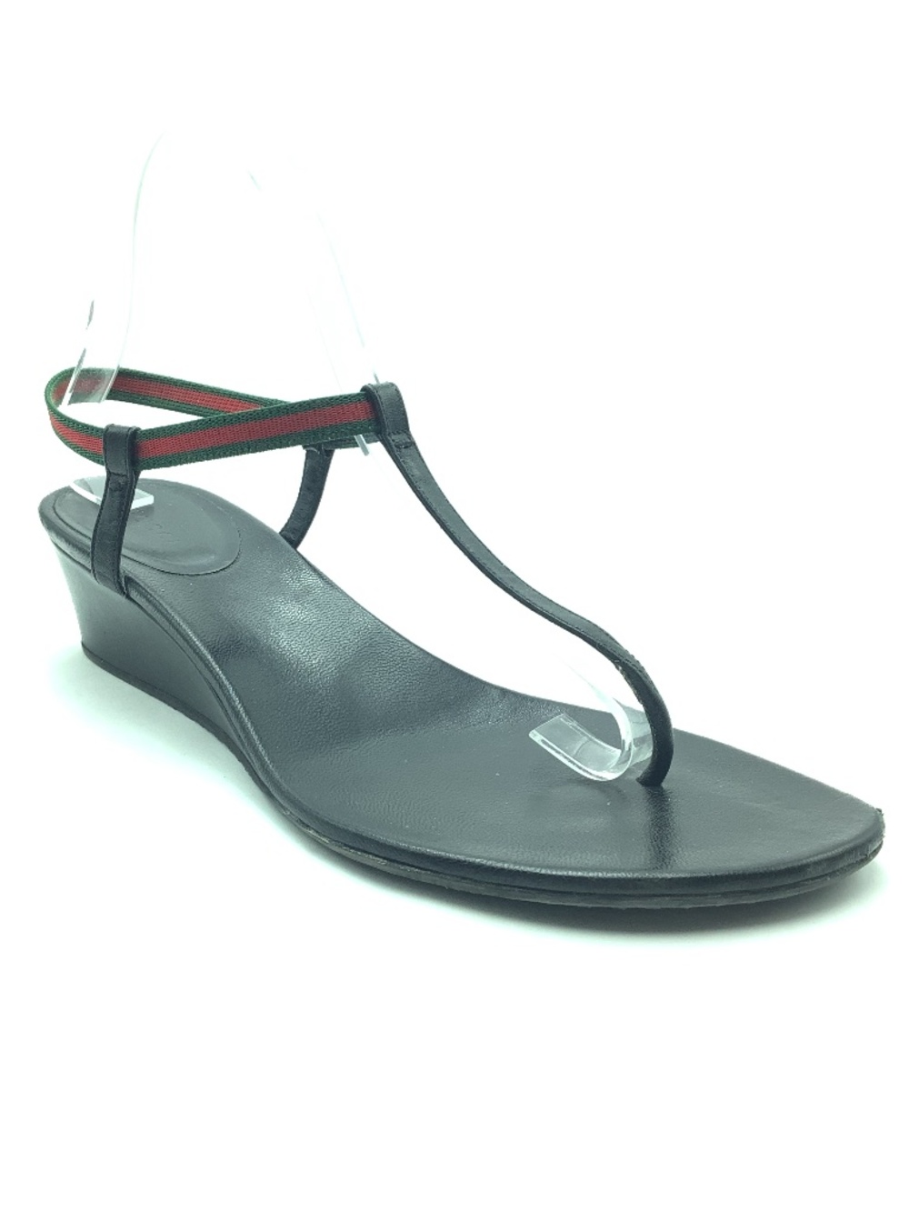 Gucci Web Accent Leather T-Strap Sandals Size: 8.5 / IT 39
